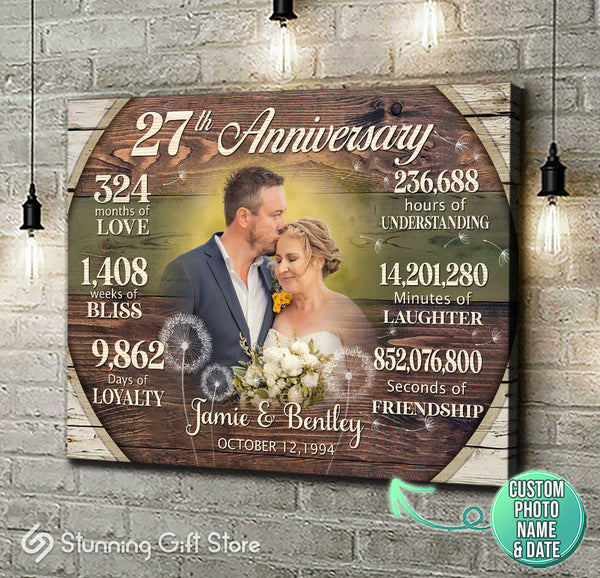 Custom 27th Anniversary Gift, 27 Year Anniversary Gift For Couple, Personalized Anniversary Canvas