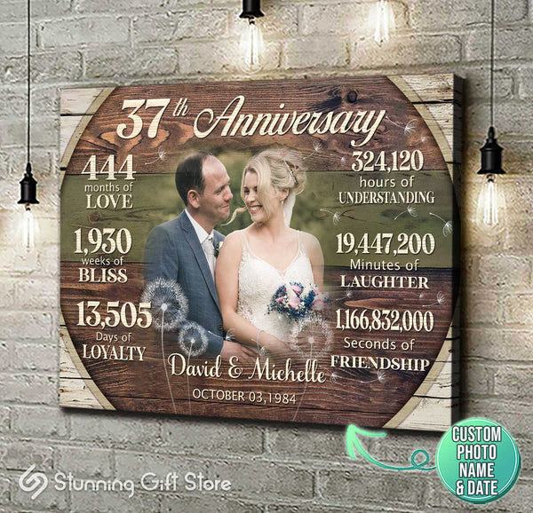 Custom 37th Anniversary Gift, 37 Year Anniversary Gift For Couple, Personalized Anniversary Canvas