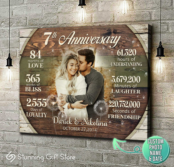 Custom 7th Anniversary Gift, 7 Year Anniversary Gift For Couple, Personalized Anniversary Canvas