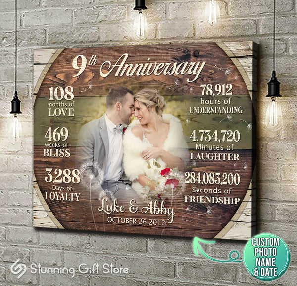 Custom 9th Anniversary Gift, 9 Year Anniversary Gift For Couple, Personalized Anniversary Canvas