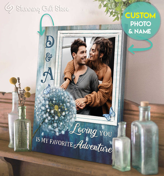 personalized photo canvas gift ideas for anniversary quote loving you is my favorite adventure from Eviral Store store