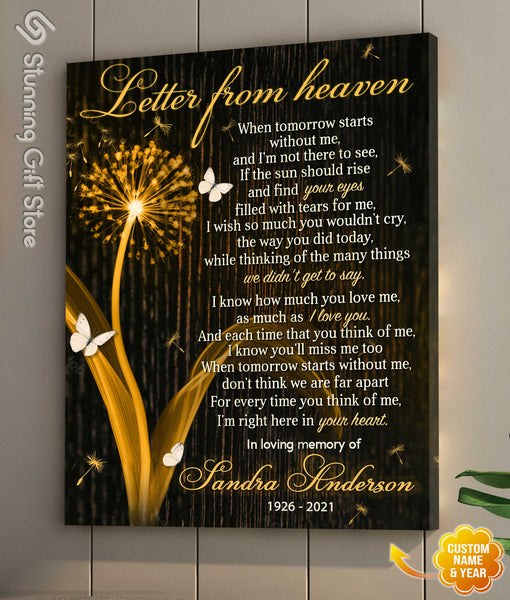 When Tomorrow Starts Without Me Canvas, Custom Canvas Art, Memorial Wall Decor, Letter From Heaven Sign