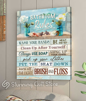 Bathroom Wall Art Canvas Print, Bathroom Rules, Coastal Decor-Canvas Prints-Wrapped Canvas-20x24 inches-Stunning Gift Store