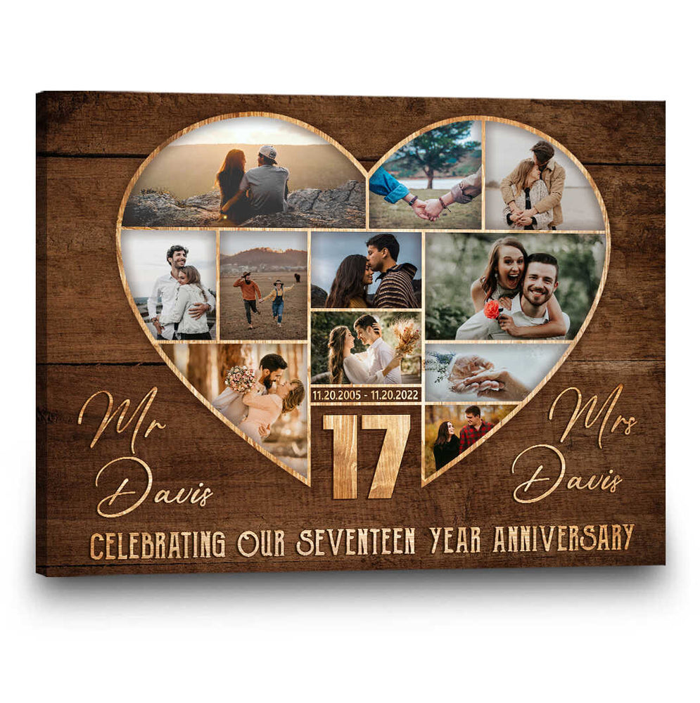 17th Anniversary Photo Collage Canvas, 17 Year Wedding Anniversary Gift-Custom Canvas-Wrapped Canvas-16x20 inches-Stunning Gift Store