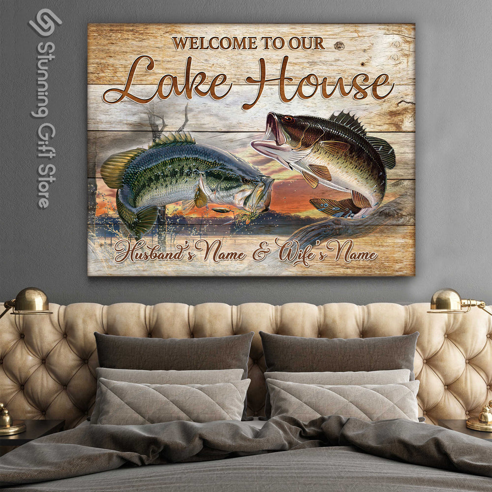 
            
                Load image into Gallery viewer, Lake House Decor, Welcome To Our Lake House Sign, Bass Fishing Personalized Canvas Wall Art-Custom Canvas-Wrapped Canvas-30x40 inches-Stunning Gift Store
            
        