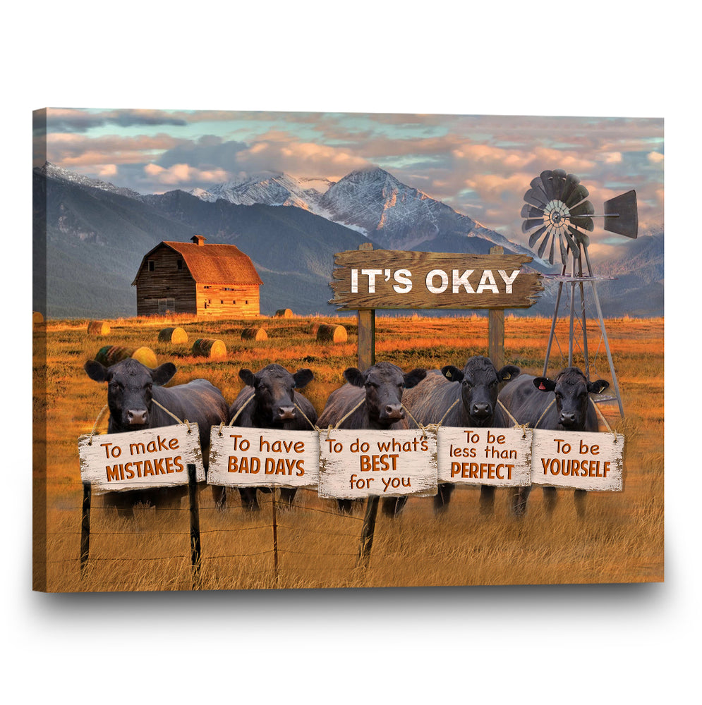 Stunning Gift Black Cow Farmhouse Canvas It's okay to make mistakes Barn Windmill Wall Art-Canvas Prints-16x20 inches-Stunning Gift Store