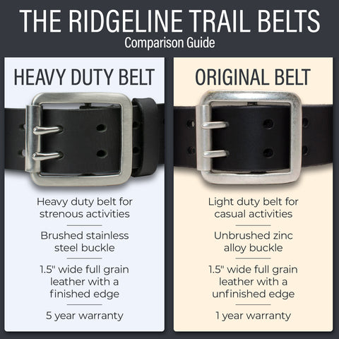 Ridgeline Trail Black Belts comparison chart - Heavy Duty vs. Casual