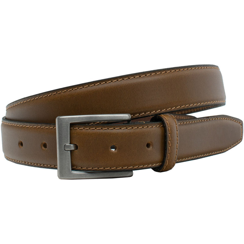 Silver Square Titanium Tan Belt - nickel free dress belt, nice details
