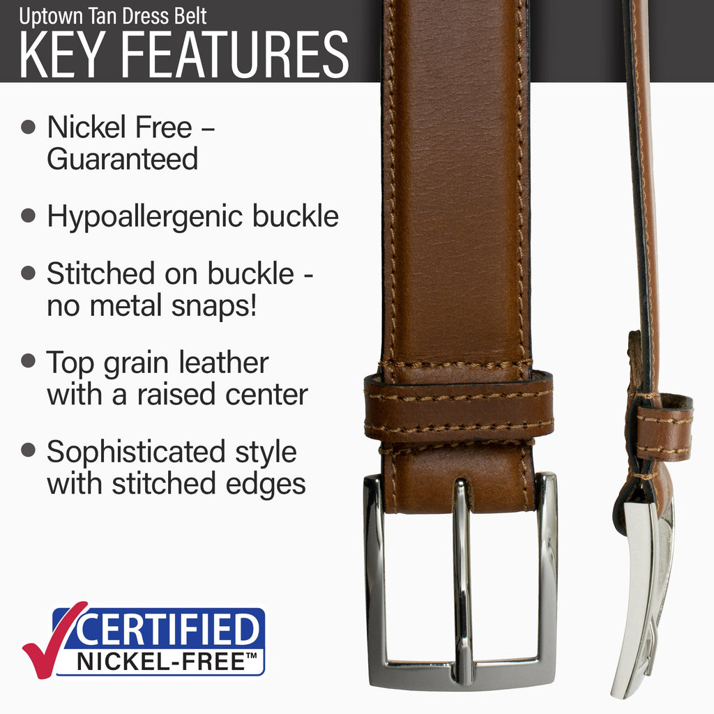 Uptown Tan Leather Dress Belt | Nickel-Free, Classic Style – Athena ...
