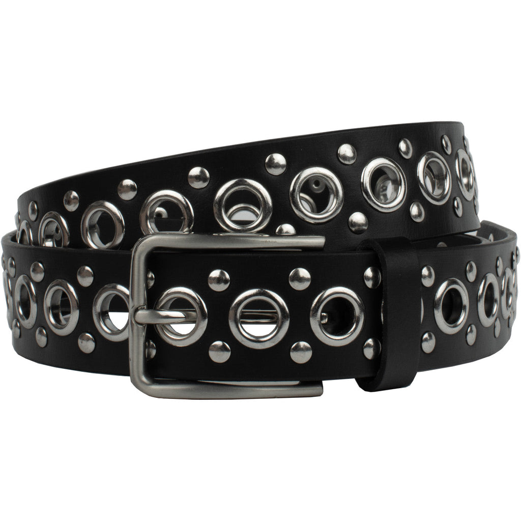 Black Studded Leather Belt | Nickel Free Buckle and Grommets – Athena ...