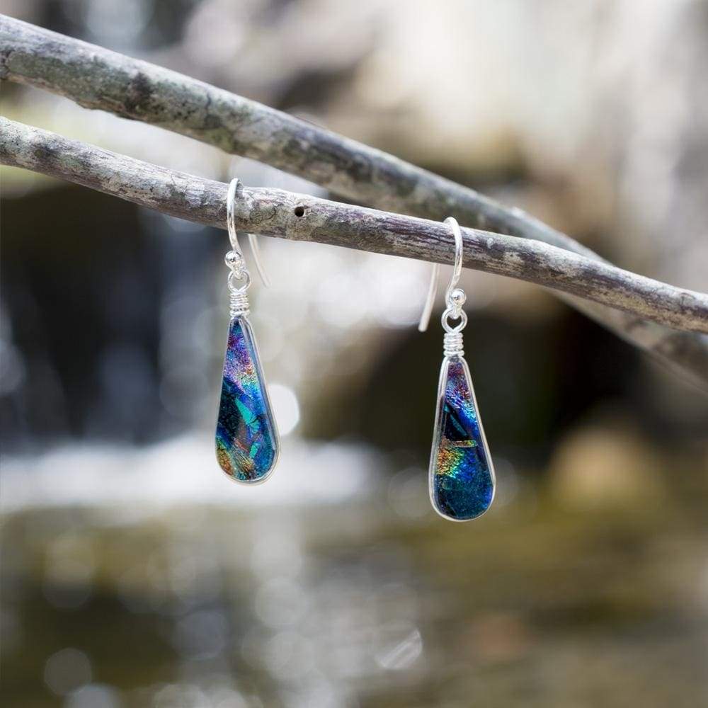  Cascades Earrings Nickel Free Dichroic Glass Dangles RD01 -  Rainbow Blue : Clothing, Shoes & Jewelry