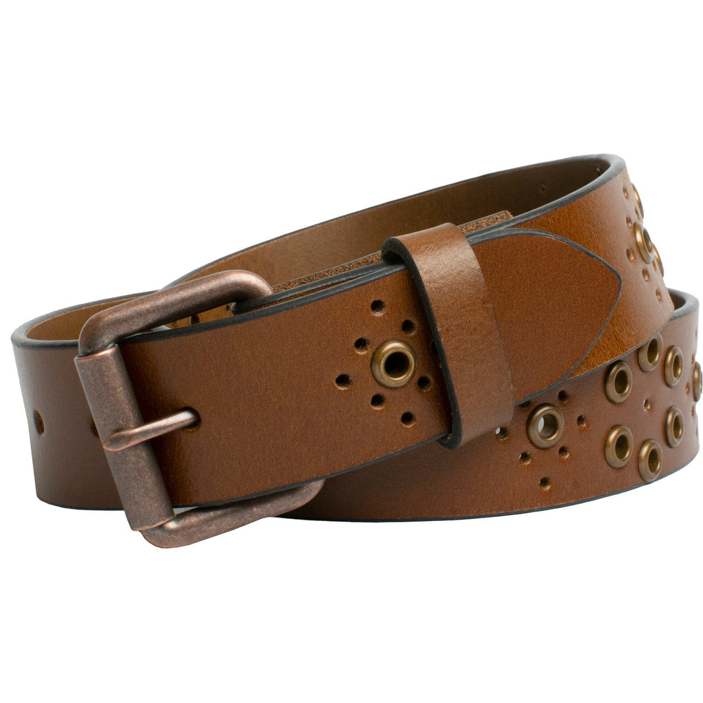 Distressed Brown Leather Belt with Rose Pattern | Nickel Free Buckle 46 inch (+$6.00) / Distressed Brown / Zinc Alloy/Leather