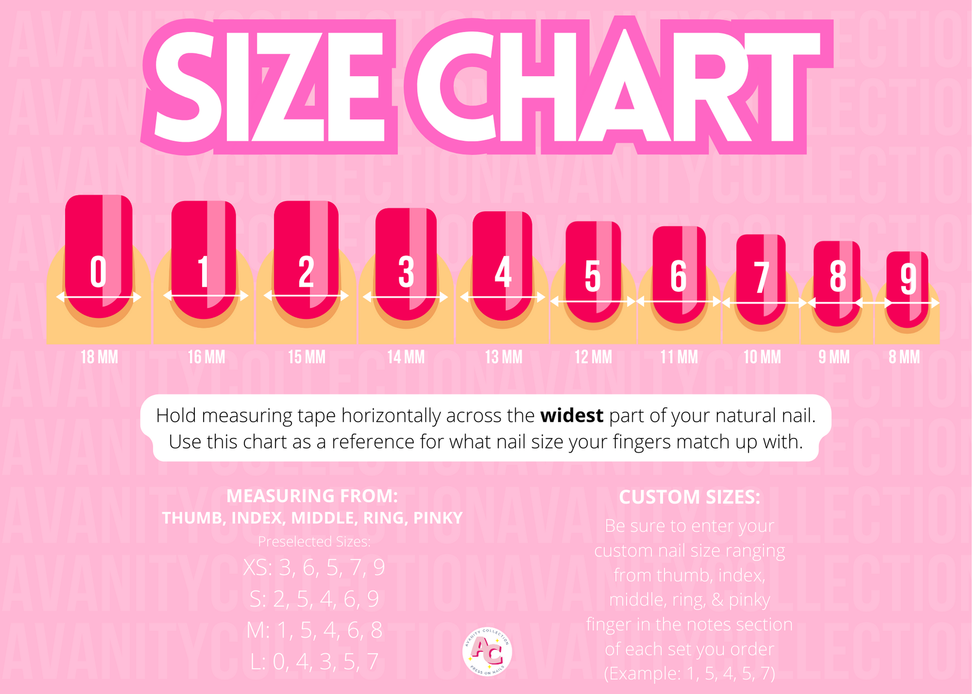 Press on nail size guide chart