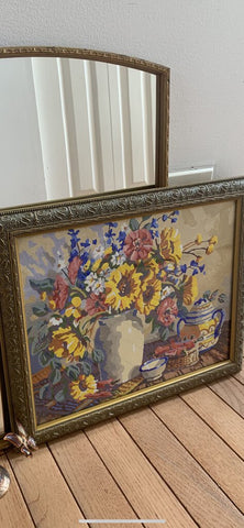 Vintage Framed floral Paint by Number 16 x 13 inch