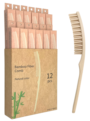 bamboo fiber hair comb anti-static smooth green plastic-free natural bpa-free eco-friendly compostable sustainable recyclable travel hotel combs health 12pack - CHANYI eco