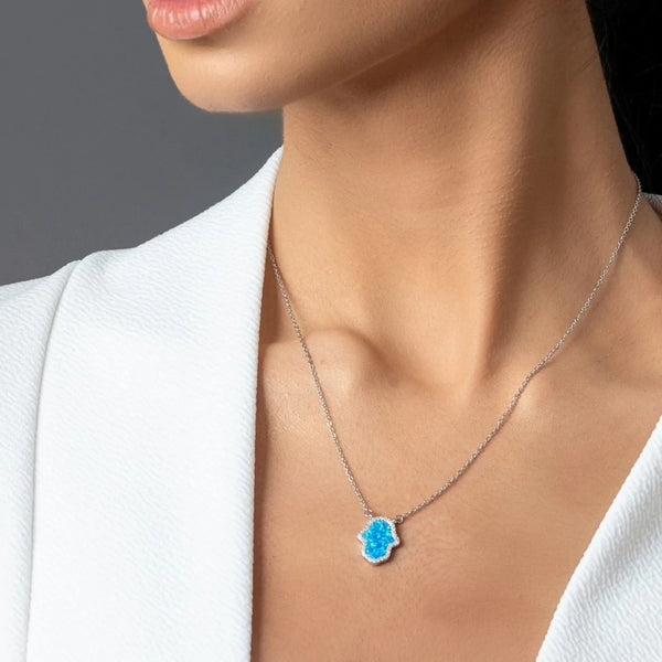 hamsa hand of Fatima necklace opal