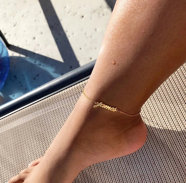 personalised custom name anklet gold