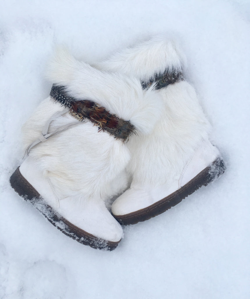 bearpaw white fur boots
