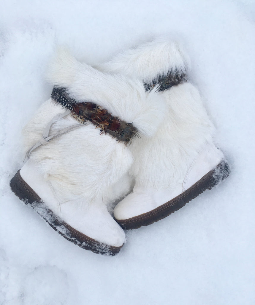 white fur bearpaw boots