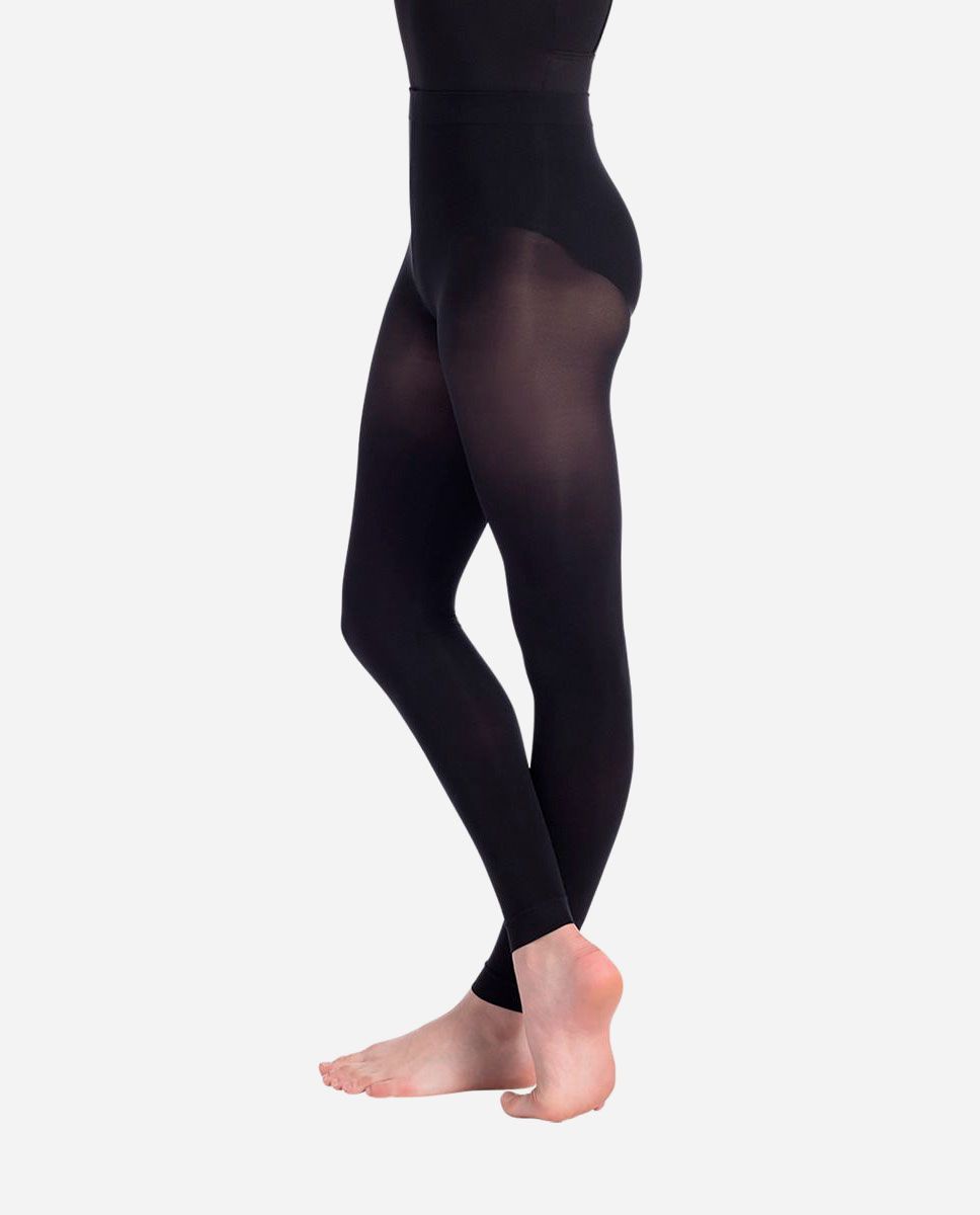 Footless dance leggings in black nylon lycra