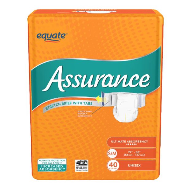 Assurance Incontinence Stretch Briefs With Tabs, Unisex, S/M, 40