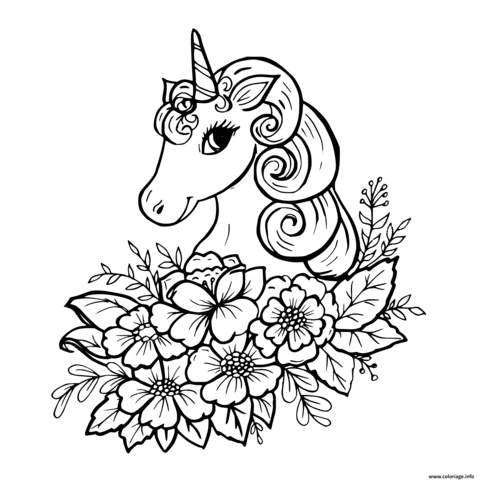 Einhorn mit Blumen aus.