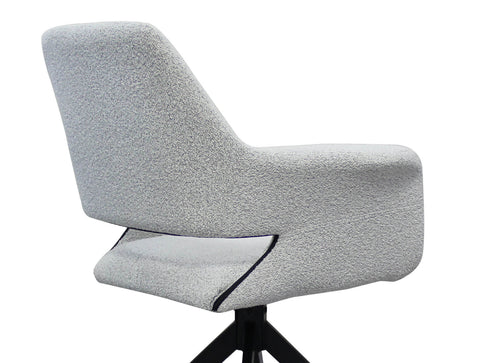 Contemporary Boucle Ivory Swivel Dining Chair With Arms