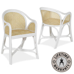 Bolinas | White Dining Chairs, Natural Coastal Rattan Dining Chair With Arms
