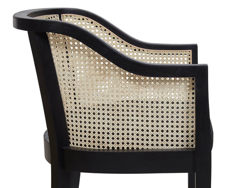 Contemporary Black Rattan Dining Chair With Arms