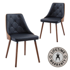 Broadway | Mid Century Wooden Black & White PU Leather Dining Chairs 