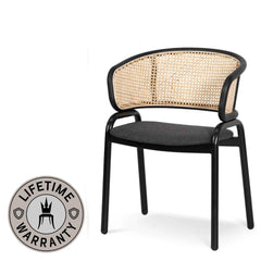 Cascade | Grey Fabric Coastal Rattan Dining Chair With Arms