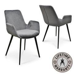 Collins | Dark Grey, Velvet, Black, Fabric, Contemporary Dining Chair