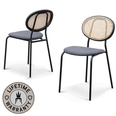 Delray | Grey Fabric, Upholstered Rattan Dining Chairs