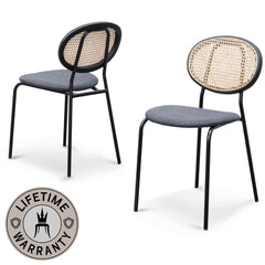 Delray | Grey Fabric, Upholstered, Coastal, Rattan Dining Chairs