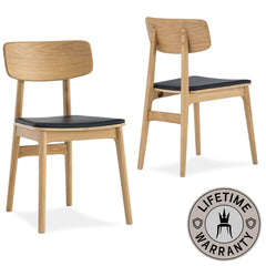 Evelyn | Black Leather Natural Farmhouse Wooden Dining Chairs