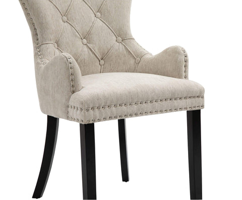 Beige Fabric French Provincial Wooden Dining Chairs With Arms