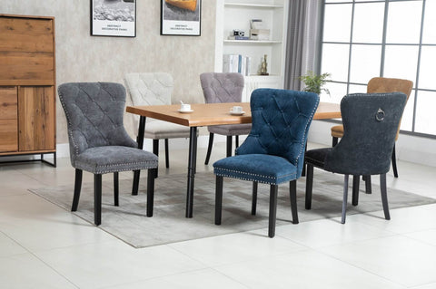 Navy Fabric French Provincial Wooden Dining Chairs With Arms