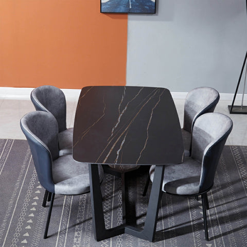 Steel Sintered Stone 1.8m Black Rectangular Dining Table
