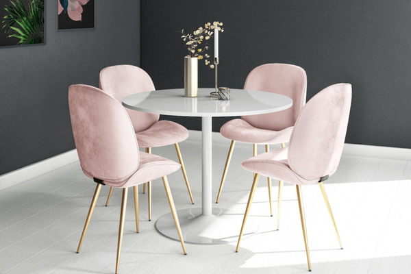 pink and gold dining chairs