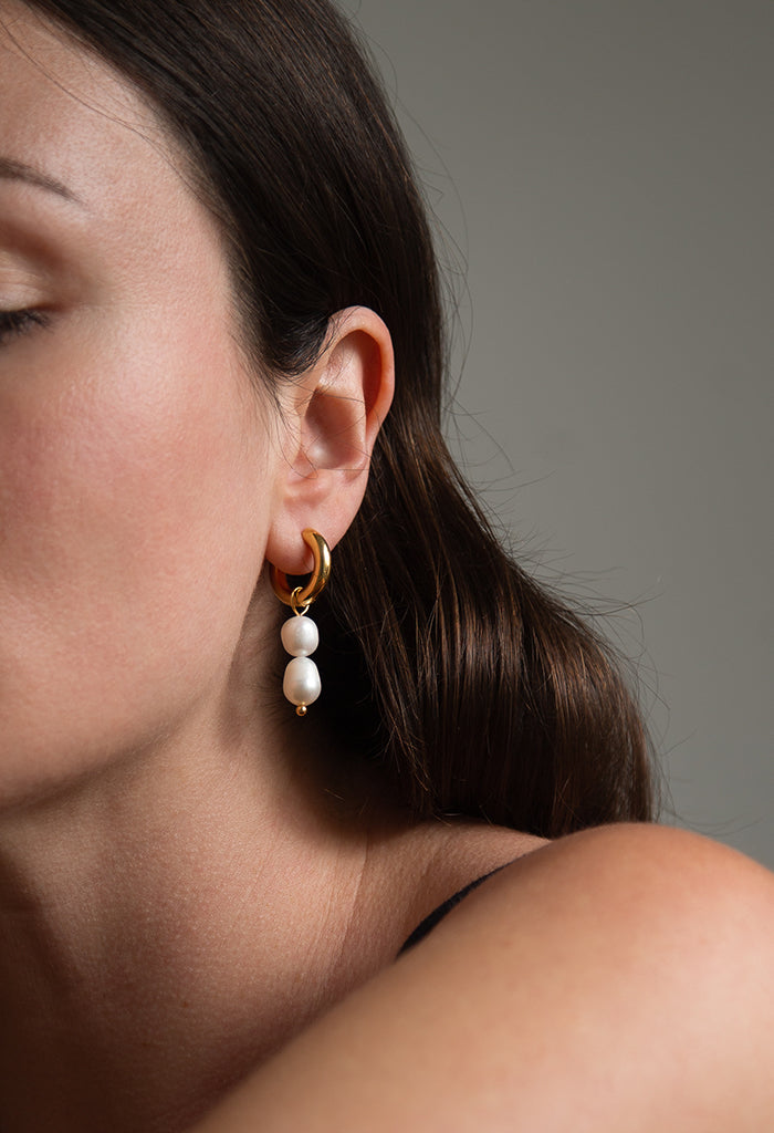 OLIVER BONAS Tiffany Rainbow Stone & Faux Pearl Drop Hoop Earrings in Multi  | Endource