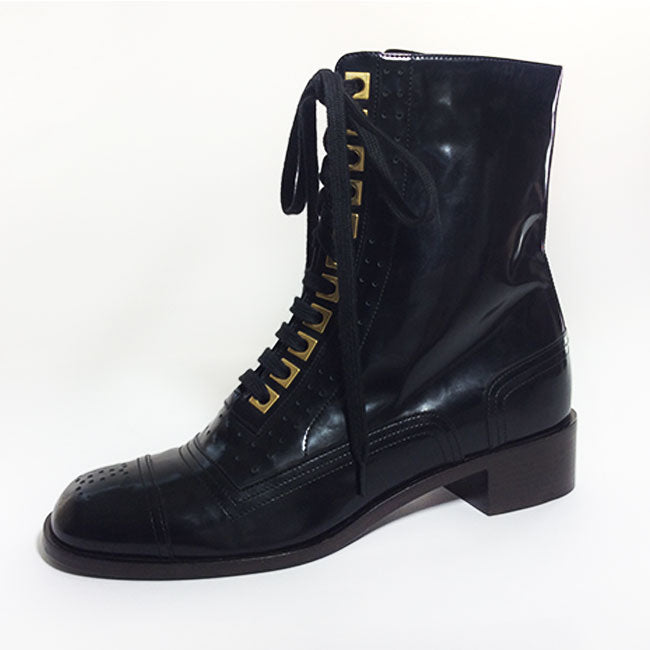 chanel lace up combat boots