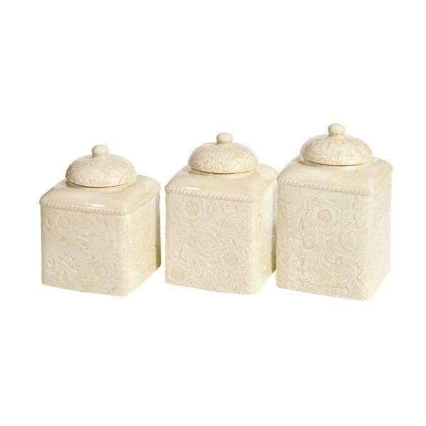 Ceramic Embossed Canister Jar for Kitchen with Golden Lid
