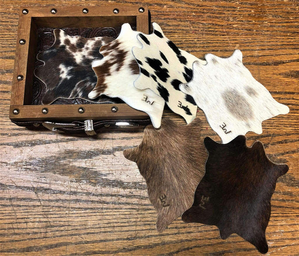 Custom Hand Cut Branded Cowhide Coasters