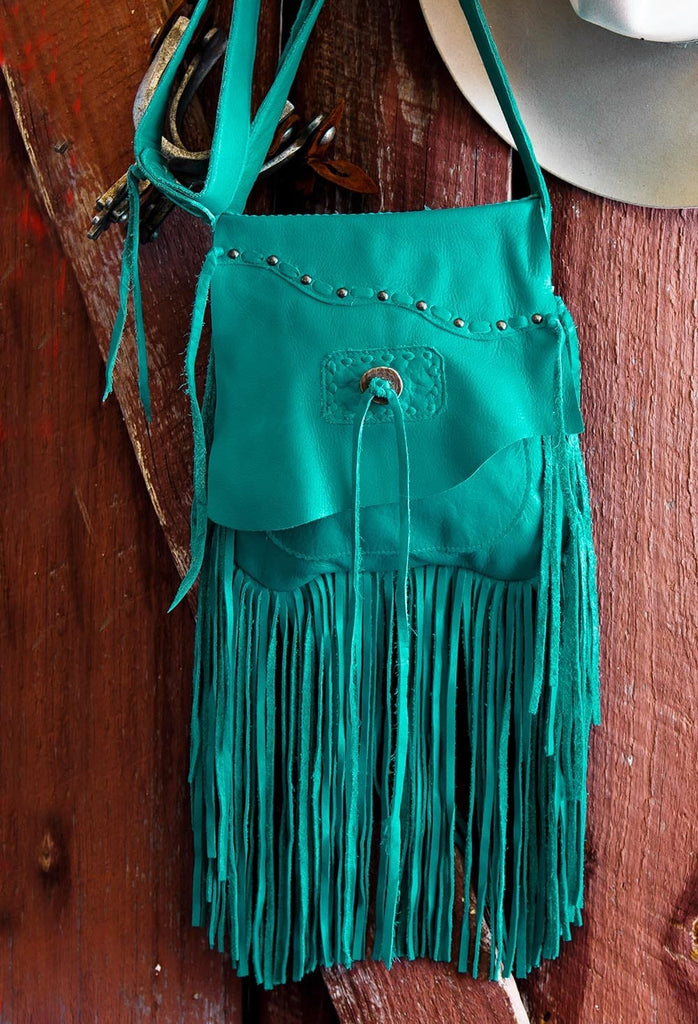 long fringed turquoise leather western purse your western