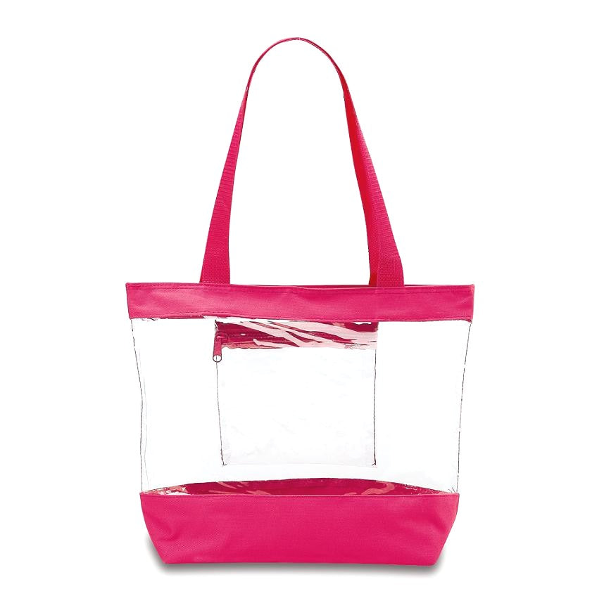 Clear Tote Bag with Interior Zipper Pocket - PINK – Clear-Handbags.com