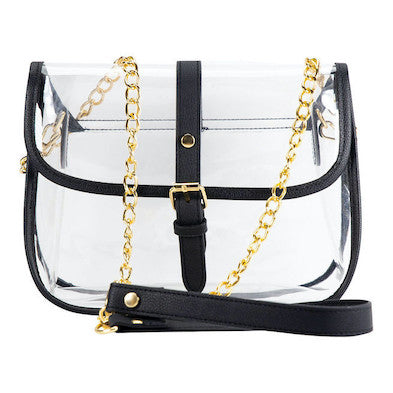White, Gold, and Navy Clear Crossbody Purse