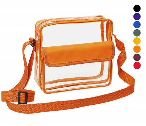 Medium Clear Cross-Body Messenger Shoulder Bag - Golden Yellow Trim – Clear- Handbags.com