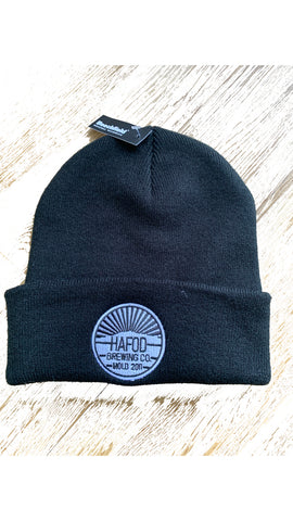 hafod branded black beanie hat