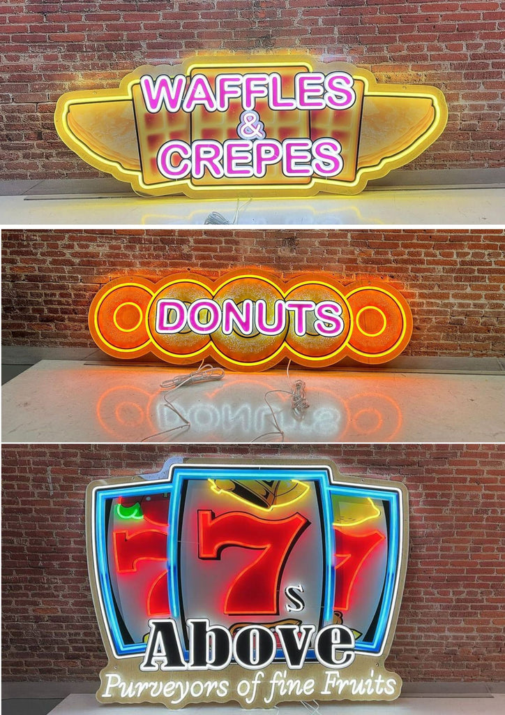 waffles and donut signs