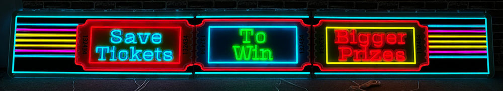 LED sign Save Tickets to win prizes